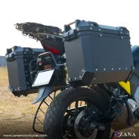ZANA Panniers( 36 LTR )Aluminium L-Flat Black With Frame For Suzuki V-Strom 250 - ZI-8453 LB - Riders Junction