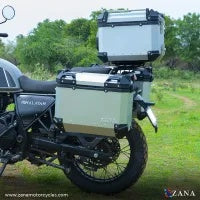 ZANA Panniers( 36 LTR )Aluminium L-Flat Silver With Frame For Himalayan 411 - ZI-8494 LS - Riders Junction