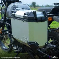 ZANA Panniers( 36 LTR )Aluminium L-Flat Silver With Frame For Himalayan 411 - ZI-8494 LS - Riders Junction