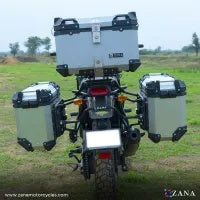 ZANA Panniers( 36 LTR )Aluminium L-Flat Silver With Frame For Himalayan 411 - ZI-8494 LS - Riders Junction