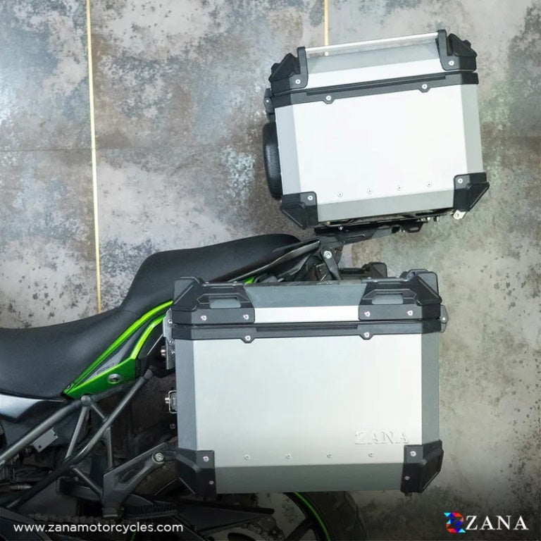 ZANA Panniers( 36 LTR ) Aluminium L-Flat Silver With Frame For Kawasaki Versys 650 (Coming Soon) - ZI-8498 LS - Riders Junction