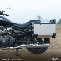 ZANA Panniers( 36 LTR ) Aluminium L-Flat Silver With Frame For Super Meteor 650 (Coming Soon) - ZI-8500 LS - Riders Junction