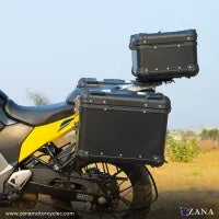 ZANA Panniers( 36 LTR ) Aluminium R-Flat Black With Frame For Suzuki V-Strom 250 - ZI-8453 RB - Riders Junction