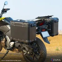 ZANA Panniers( 36 LTR ) Aluminium R-Flat Black With Frame For Suzuki V-Strom 250 - ZI-8453 RB - Riders Junction