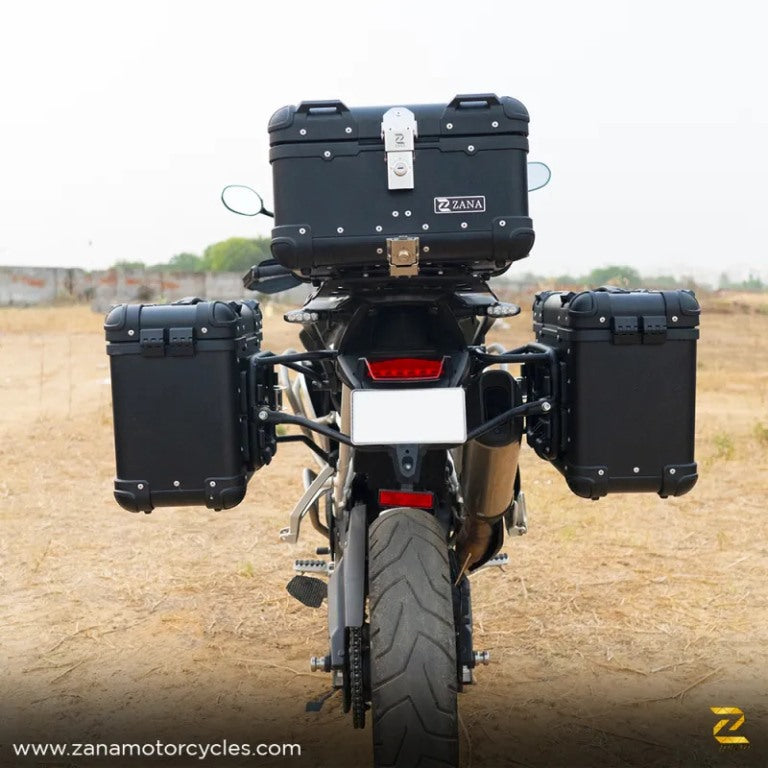 ZANA Panniers( 36 LTR )Aluminium R-Flat Black With Frame For Triumph Tiger 850/ 900 Rally Pro - ZI-70 RB