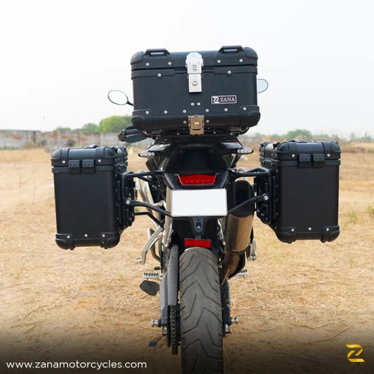 ZANA Panniers( 36 LTR )Aluminium R-Flat Black With Frame For Triumph Tiger 850/ 900 Rally Pro - ZI-70 RB