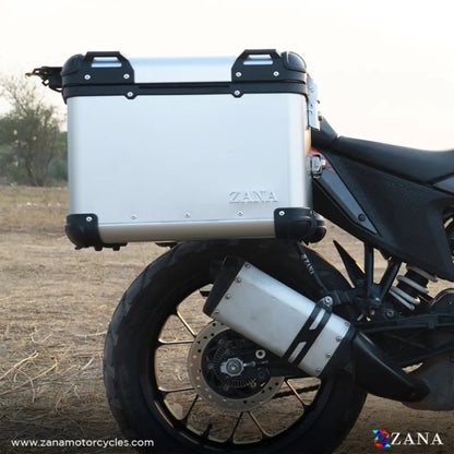 ZANA Panniers( 36 LTR ) Aluminium R-Flat Silver With Frame For KTM ADV 250/390 - ZI-8491 RS - Riders Junction
