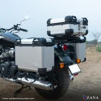 ZANA Panniers( 36 LTR ) Aluminium R-Flat Silver With Frame For Super Meteor 650 (Coming Soon) - ZI-8500 RS - Riders Junction