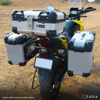 ZANA Panniers( 36 LTR )Aluminium R-Flat Silver With Frame For Suzuki V-Strom 250 - ZI-8453 RS - Riders Junction