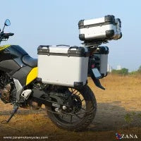 ZANA Panniers( 36 LTR )Aluminium R-Flat Silver With Frame For Suzuki V-Strom 250 - ZI-8453 RS - Riders Junction