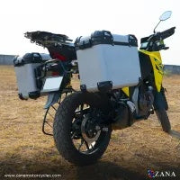 ZANA Panniers( 36 LTR )Aluminium R-Flat Silver With Frame For Suzuki V-Strom 250 - ZI-8453 RS - Riders Junction
