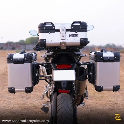 ZANA Panniers( 36 LTR )Aluminium R-Flat Silver With Frame For Triumph Tiger 850 /900 rally pro - ZI-70 RS