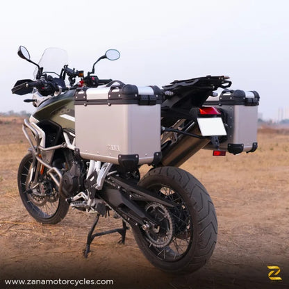 ZANA Panniers( 36 LTR )Aluminium R-Flat Silver With Frame For Triumph Tiger 850 /900 rally pro - ZI-70 RS