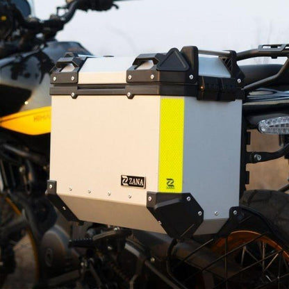 ZANA Panniers (36 LTR ) Aluminum Silver With Frame For Himalayan 452 -ZI-8439 LS - Riders Junction