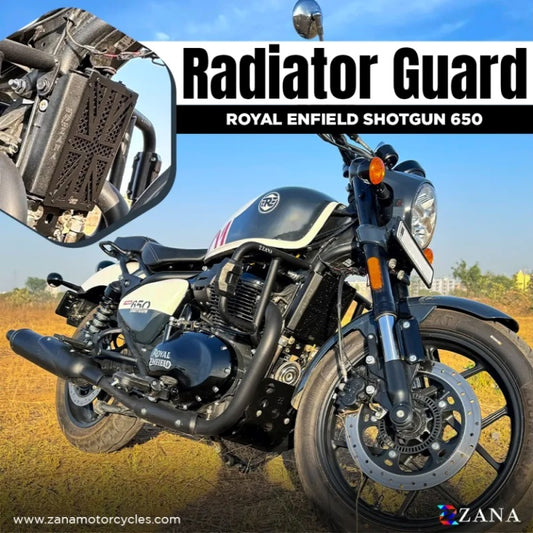 ZANA Radiator Guard For Royal Enfield Shotgun 650 (Black UK Flag Stainless Steel ) - ZI-8285
