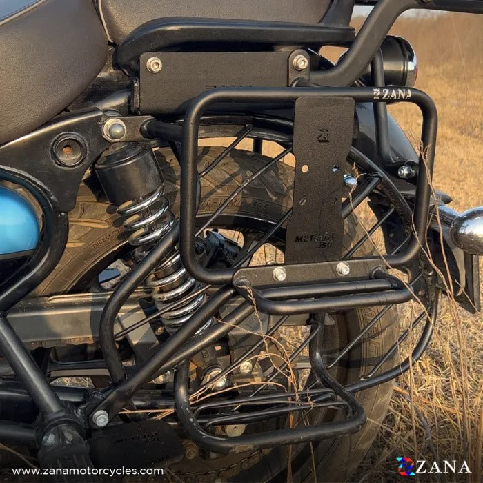 ZANA Saddle Stays Mild Steel With Exhaust Shield With Jerry Can Mount Texture Matt Black For Meteor 350 V-2 - ZI-8397