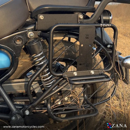 ZANA Saddle Stays Mild Steel With Exhaust Shield With Jerry Can Mount Texture Matt Black For Meteor 350 V-2 - ZI-8397