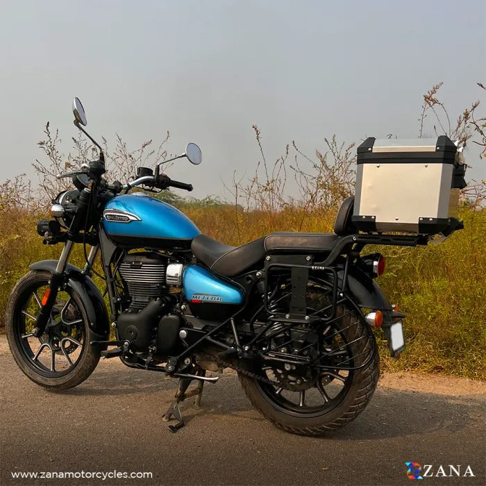 ZANA Saddle Stays Mild Steel With Exhaust Shield With Jerry Can Mount Texture Matt Black For Meteor 350 V-2 - ZI-8397 - Riders Junction