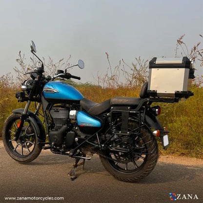 ZANA Saddle Stays Mild Steel With Exhaust Shield With Jerry Can Mount Texture Matt Black For Meteor 350 V-2 - ZI-8397 - Riders Junction
