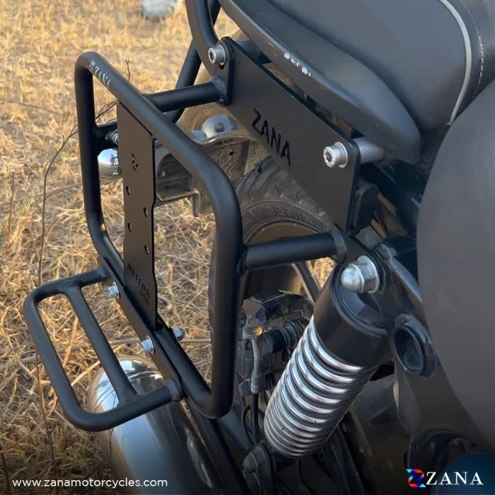 ZANA Saddle Stays Mild Steel With Exhaust Shield With Jerry Can Mount Texture Matt Black For Meteor 350 V-2 - ZI-8397 - Riders Junction