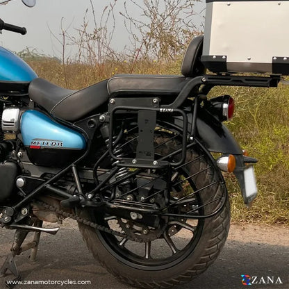 ZANA Saddle Stays Mild Steel With Exhaust Shield With Jerry Can Mount Texture Matt Black For Meteor 350 V-2 - ZI-8397 - Riders Junction