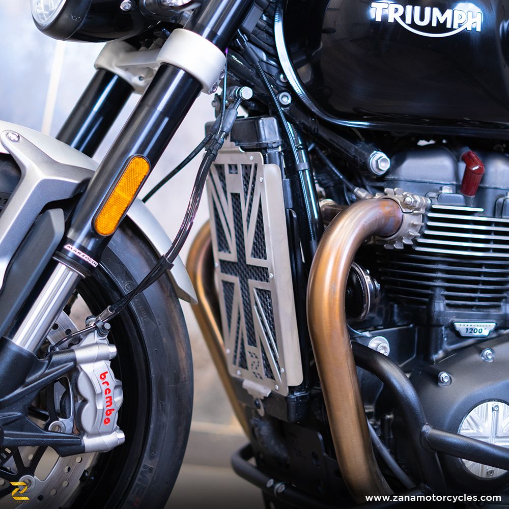 ZANA Silver Radiator Guard UK Flag for Triumph Speed Twin 900- ZP-040