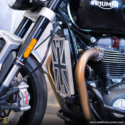 ZANA Silver Radiator Guard UK Flag for Triumph Speed Twin 900- ZP-040