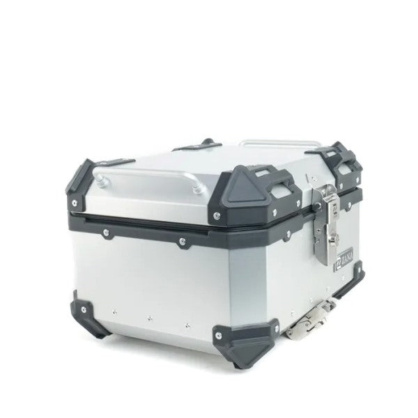 ZANA Top Box Aluminium (35 Ltr) L-flat Silver With Back Rest Cushion For Harley Davidson X440 - ZI-TB-006
