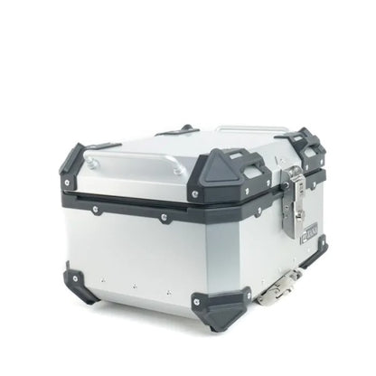 ZANA Top Box Aluminium (35 Ltr) L-flat Silver With Back Rest Cushion For Harley Davidson X440 - ZI-TB-006