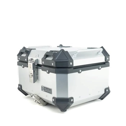 ZANA Top Box Aluminium (35 Ltr) L-flat Silver With Back Rest Cushion For Harley Davidson X440 - ZI-TB-006