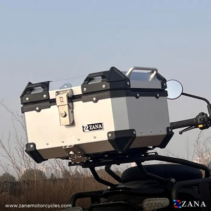 ZANA Top Box Aluminium (35 Ltr) L-flat Silver With Back Rest Cushion For Harley Davidson X440 - ZI-TB-006