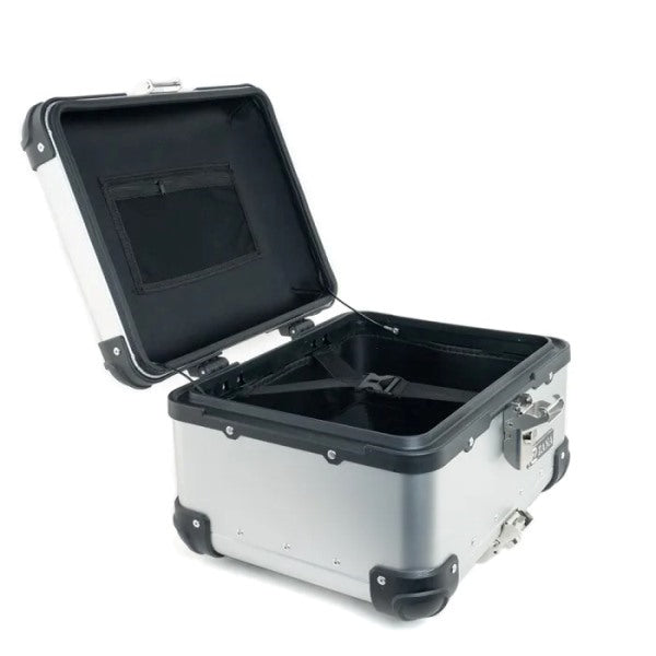 ZANA Top Box Aluminium (35 Ltr) R-flat Silver With Back Rest Cushion For Harley Davidson X440 - ZI-TB-004