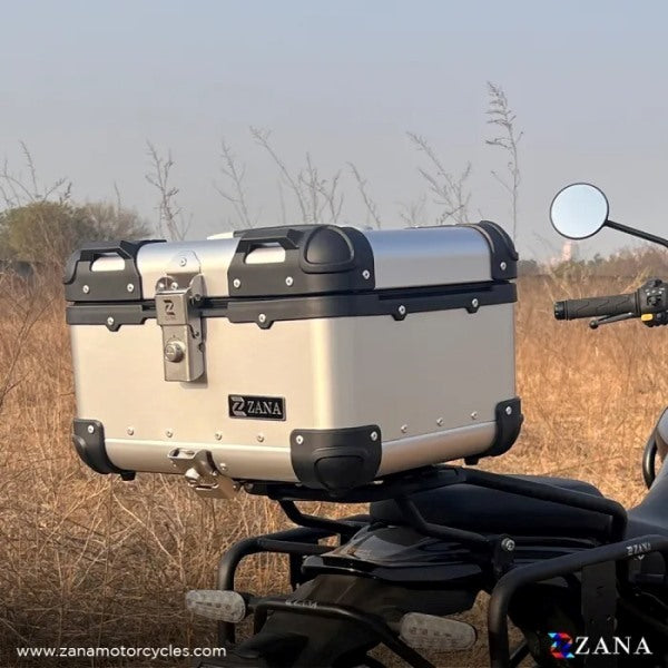 ZANA Top Box Aluminium (35 Ltr) R-flat Silver With Back Rest Cushion For Harley Davidson X440 - ZI-TB-004