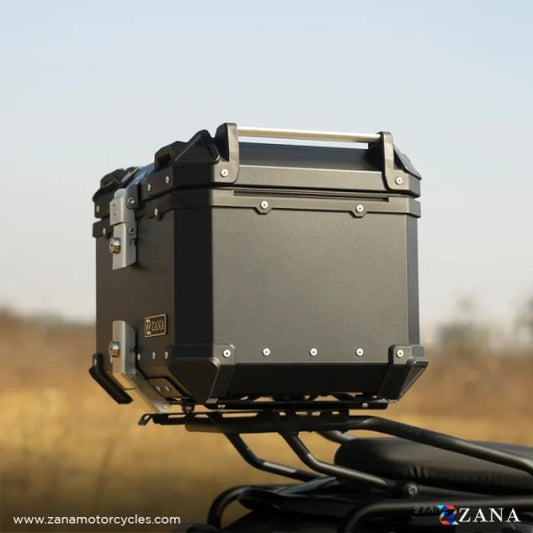 ZANA Top Box Aluminium (45Ltr) L-flat Black With Back Rest Cushion For Harley Davidson X440 - ZI-TB-010