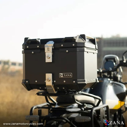 ZANA Top Box Aluminium (45Ltr) L-flat Black With Back Rest Cushion For Harley Davidson X440 - ZI-TB-010