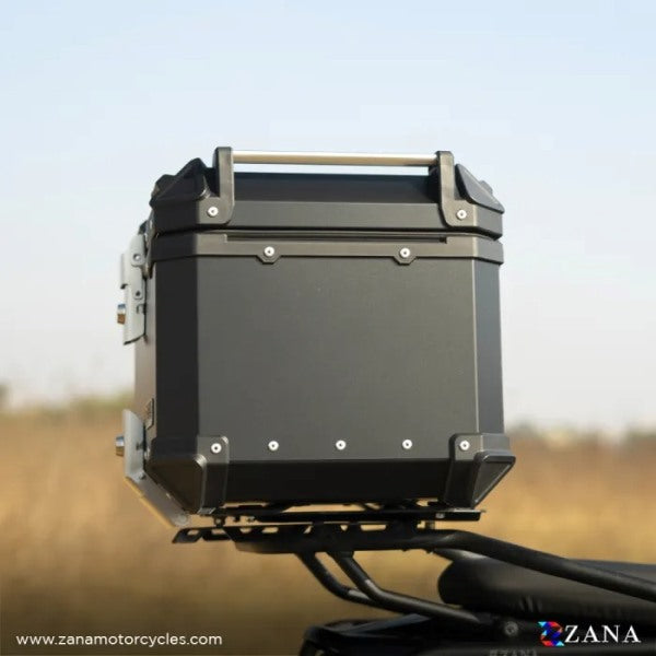 ZANA Top Box Aluminium (45Ltr) L-flat Black With Back Rest Cushion For Harley Davidson X440 - ZI-TB-010