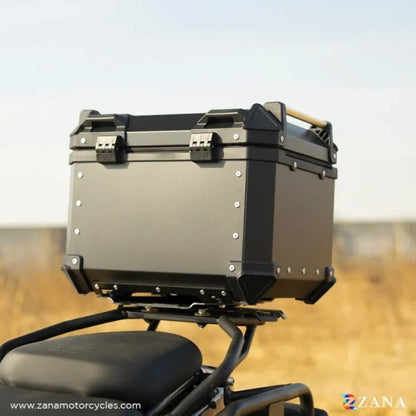ZANA Top Box Aluminium (45Ltr) L-flat Black With Back Rest Cushion For Harley Davidson X440 - ZI-TB-010