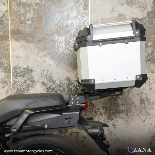 ZANA Top Box Aluminium (45Ltr) L-flat Silver With Back Rest Cushion For Harley Davidson X440 - ZI-TB-011