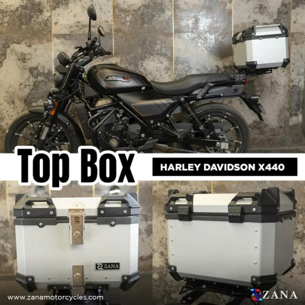 ZANA Top Box Aluminium (45Ltr) L-flat Silver With Back Rest Cushion For Harley Davidson X440 - ZI-TB-011