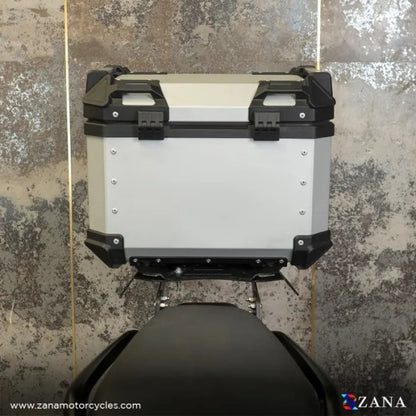 ZANA Top Box Aluminium (45Ltr) L-flat Silver With Back Rest Cushion For Harley Davidson X440 - ZI-TB-011