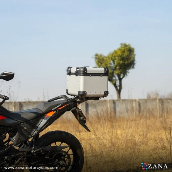 ZANA Top Box Aluminium (45Ltr) R-flat Silver With Back Rest Cushion For Harley Davidson X440 - ZI-TB-009