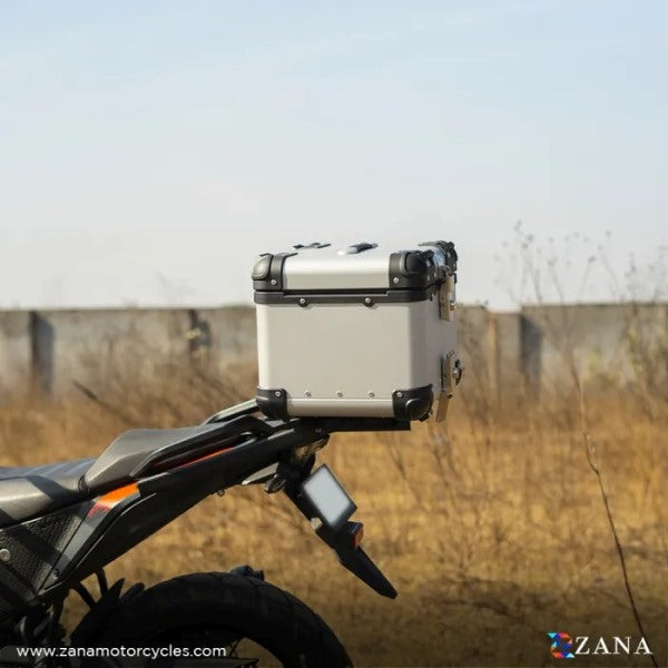 ZANA Top Box Aluminium (45Ltr) R-flat Silver With Back Rest Cushion For Harley Davidson X440 - ZI-TB-009