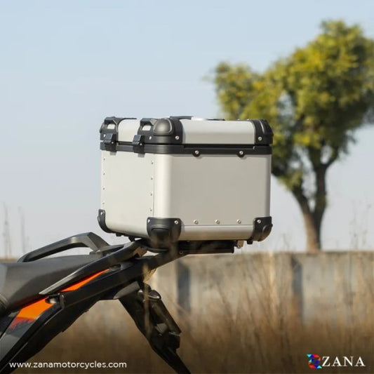 ZANA Top Box Aluminium (45Ltr) R-flat Silver With Back Rest Cushion For Harley Davidson X440 - ZI-TB-009