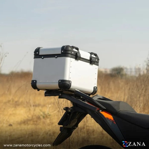 ZANA Top Box Aluminium (45Ltr) R-flat Silver With Back Rest Cushion For Harley Davidson X440 - ZI-TB-009
