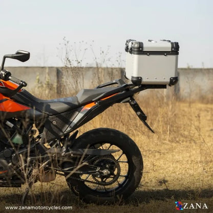 ZANA Top Box Aluminium (45Ltr) R-flat Silver With Back Rest Cushion For Harley Davidson X440 - ZI-TB-009