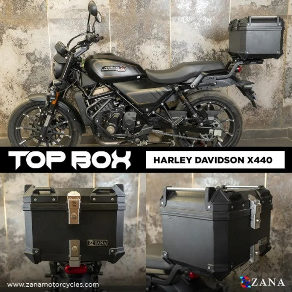 ZANA Top Box Plastic (45 Ltr) L-flat Black With Back Rest Cushion For Harley Davidson X440 - ZI-TB-014