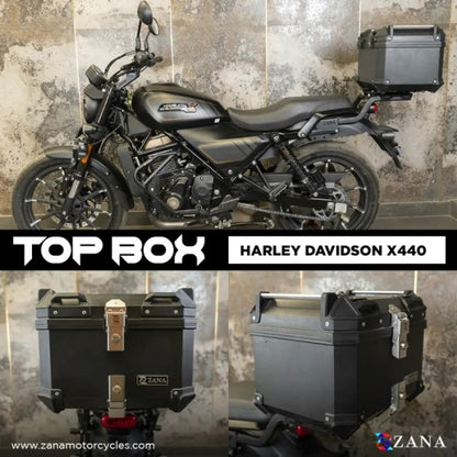 ZANA Top Box Plastic (45 Ltr) L-flat Black With Back Rest Cushion For Harley Davidson X440 - ZI-TB-014