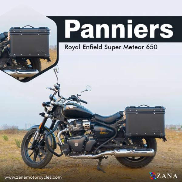 ZANA Panniers( 36 LTR ) Aluminium R-Flat Black With Frame For Super Meteor 650- ZI-8492 RB