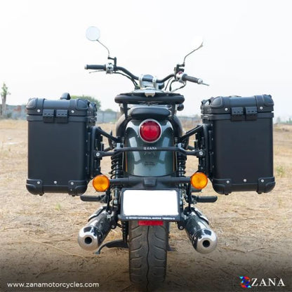 ZANA Panniers( 36 LTR ) Aluminium R-Flat Black With Frame For Super Meteor 650- ZI-8492 RB