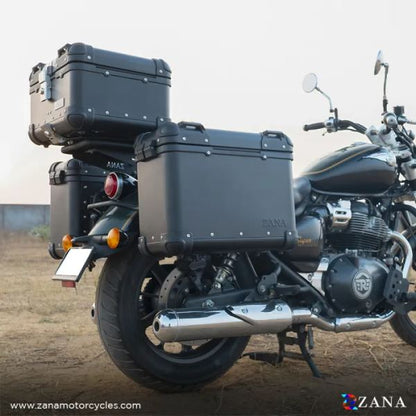 ZANA Panniers( 36 LTR ) Aluminium R-Flat Black With Frame For Super Meteor 650- ZI-8492 RB